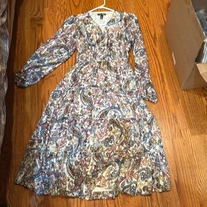 Aqua long tiered paisley print dress.  Very good condition